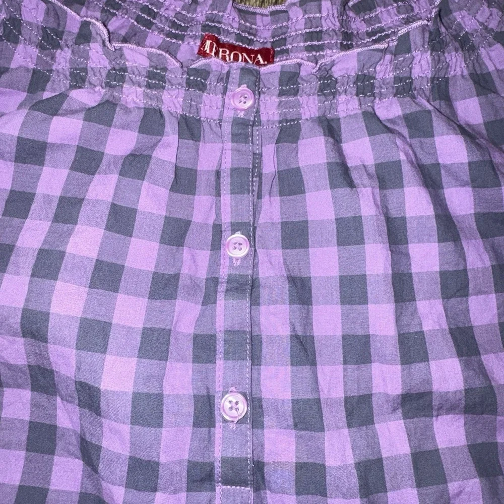 Merona Women's XL Purple Gingham Plaid Blouse Cap Sleeve Boho Cowgirl Cottage - Picture 4 of 12